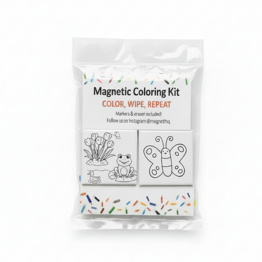 Magnetic Coloring Kit in clear packaging, clean minimal white background